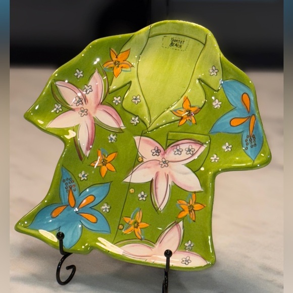 Noble Excellence "SUNSET GROVE" Beach ORANGE and GREEN BEACH SHIRT PLATE. - Picture 3 of 5